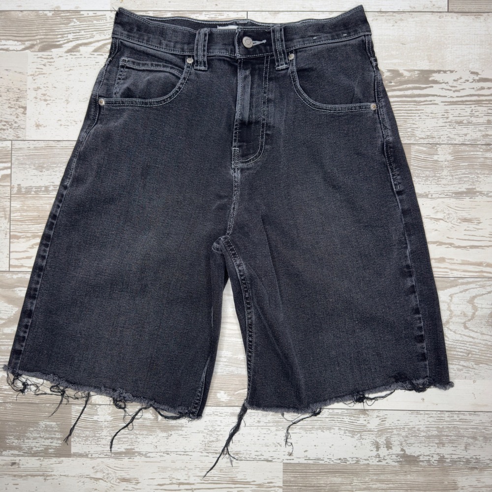 Hollister Baggy Skater Jean W28 L28 Black Denim Raw Hem Cutoff Shorts EUC